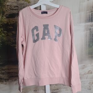 GAP Womens Large classic crewneck long sleeve pink sweatshirt with gray sequins